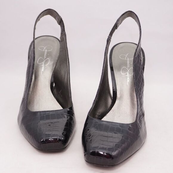 Jessica Simpson Black Croc Leather Slingbacks, 8.5 - Picture 2 of 13